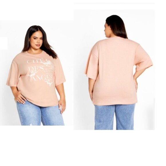 City Chic Oversized Angels Tee Dusty Peachy Rose Size 14 New NWT - Picture 4 of 9